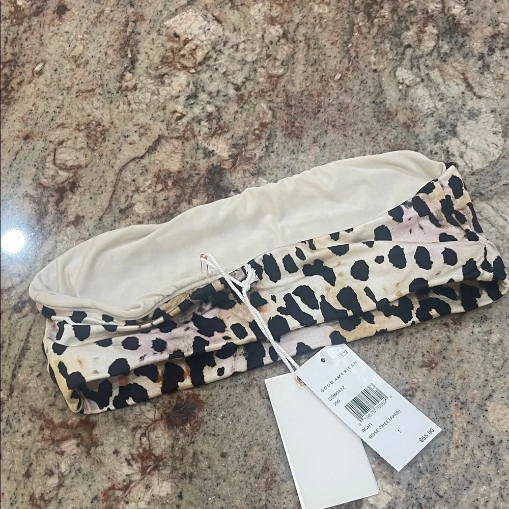 Good American leopard tube bathing suit top S:1